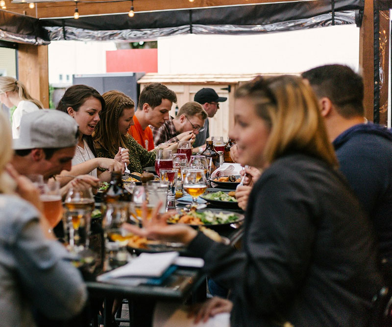 People at a café bar