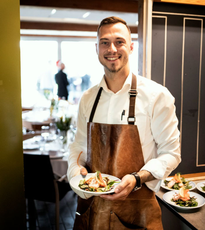 Men serving food